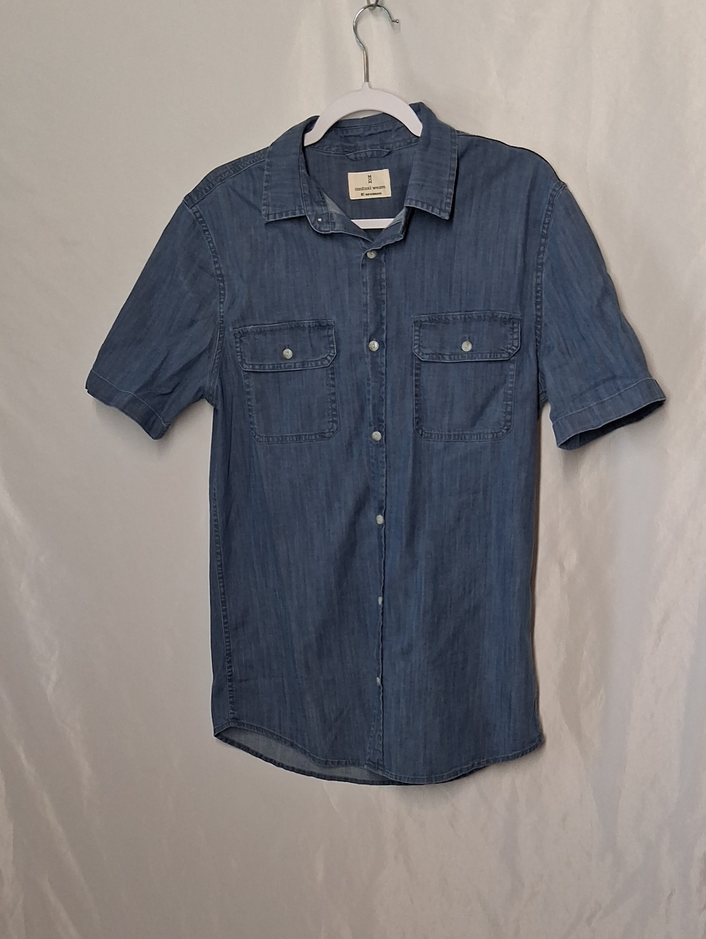 NWT Mutual Weave Men's Short Sleeve Denim Shirt - Blue Size M